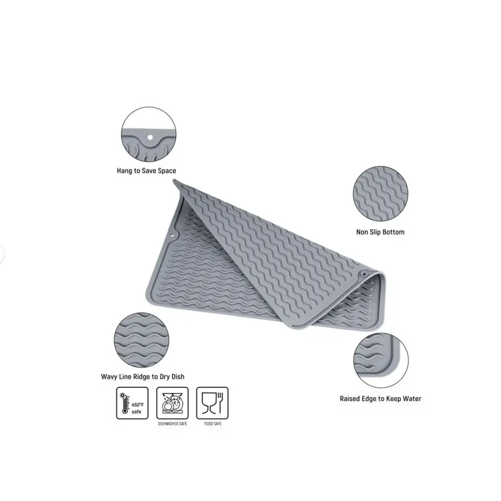 Silicone Dish Drying Mat Gray Heat Resistant Kitchen Counter Mat BPA Free